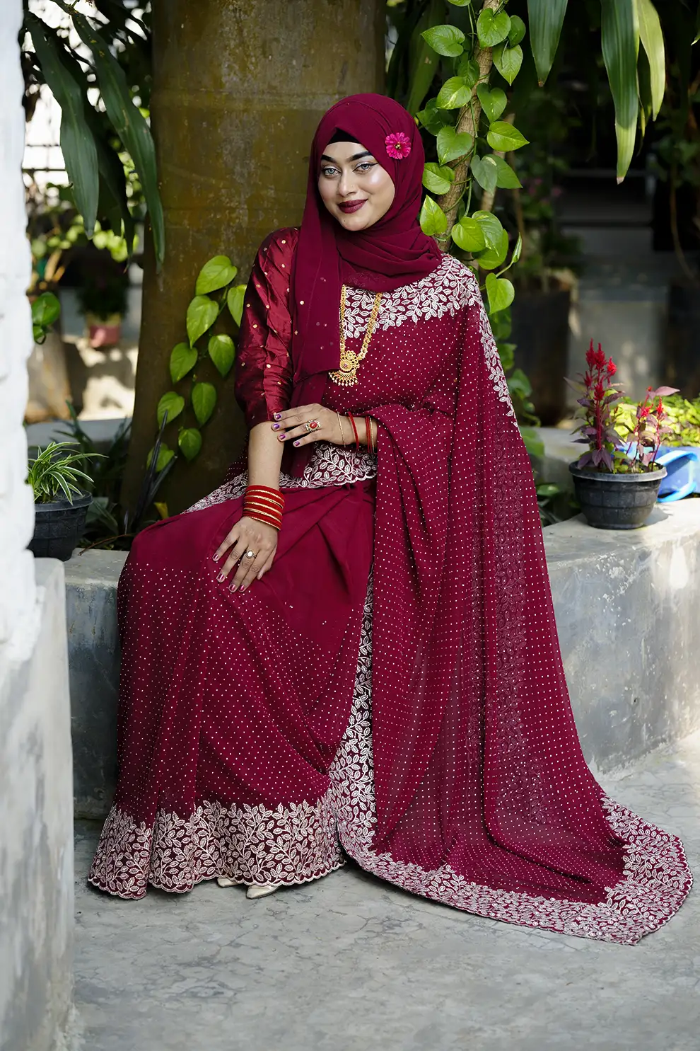 Premium Merun Chiffon Georgette Party Wear Saree